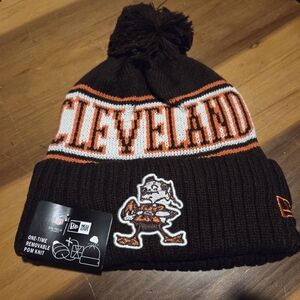 Cleveland Browns New Era Pom Knit Beanie - Brown and Orange